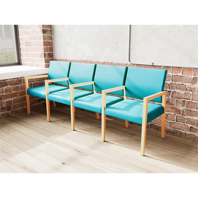 Lesro Brooklyn Waiting Reception 4 Seat Tandem Seating Wood Frame in Teal