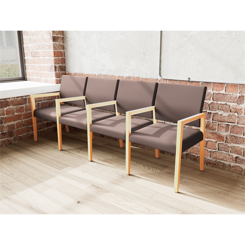 Lesro Brooklyn Waiting Reception 4 Seat Tandem Seating Wood Frame in Brown