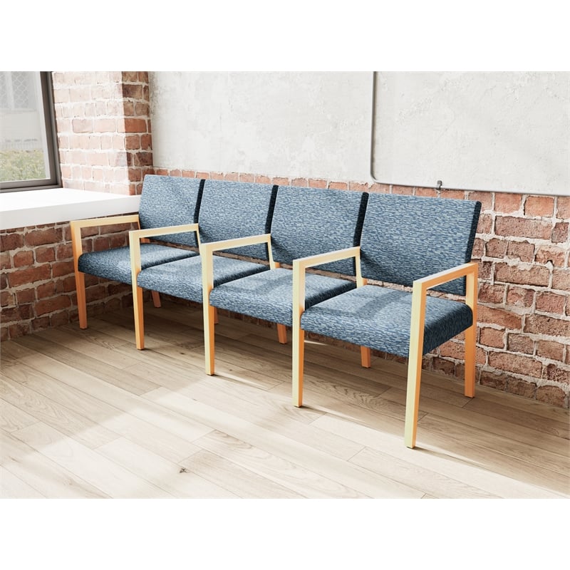 Lesro Brooklyn Waiting Reception 4 Seat Tandem Seating Wood Frame in Blue