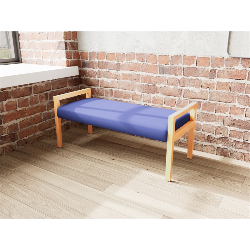 Lesro Brooklyn Waiting Reception 2 Seat Bench Wood Frame in Blue