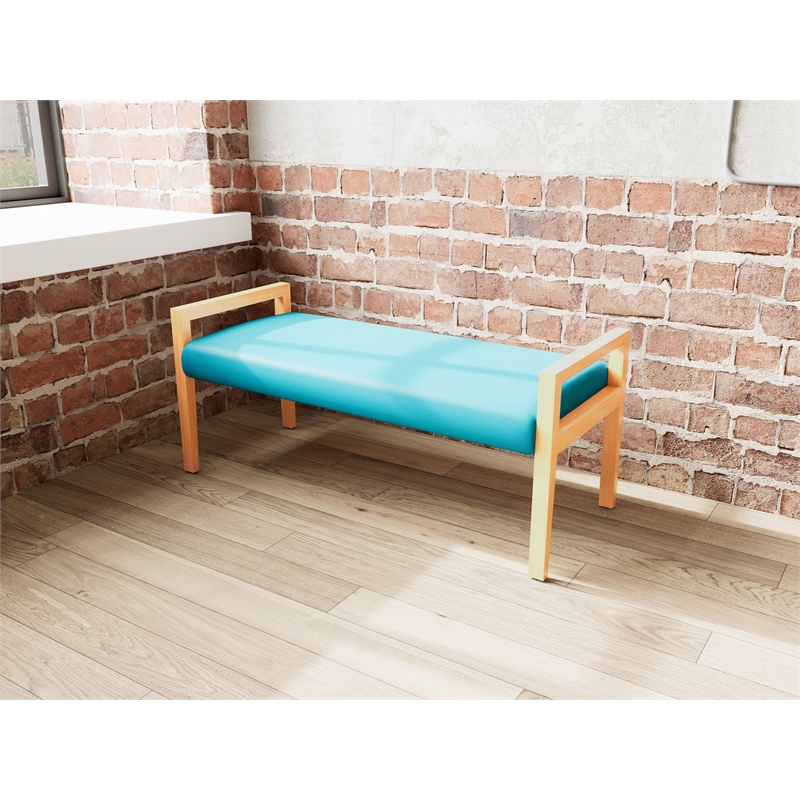 Lesro Brooklyn Waiting Reception 2 Seat Bench Wood Frame in Teal