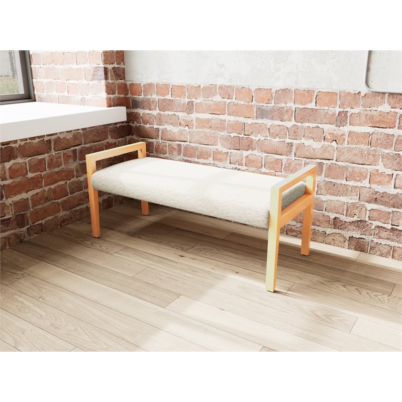 Lesro Brooklyn Waiting Reception 2 Seat Bench Wood Frame in Brown