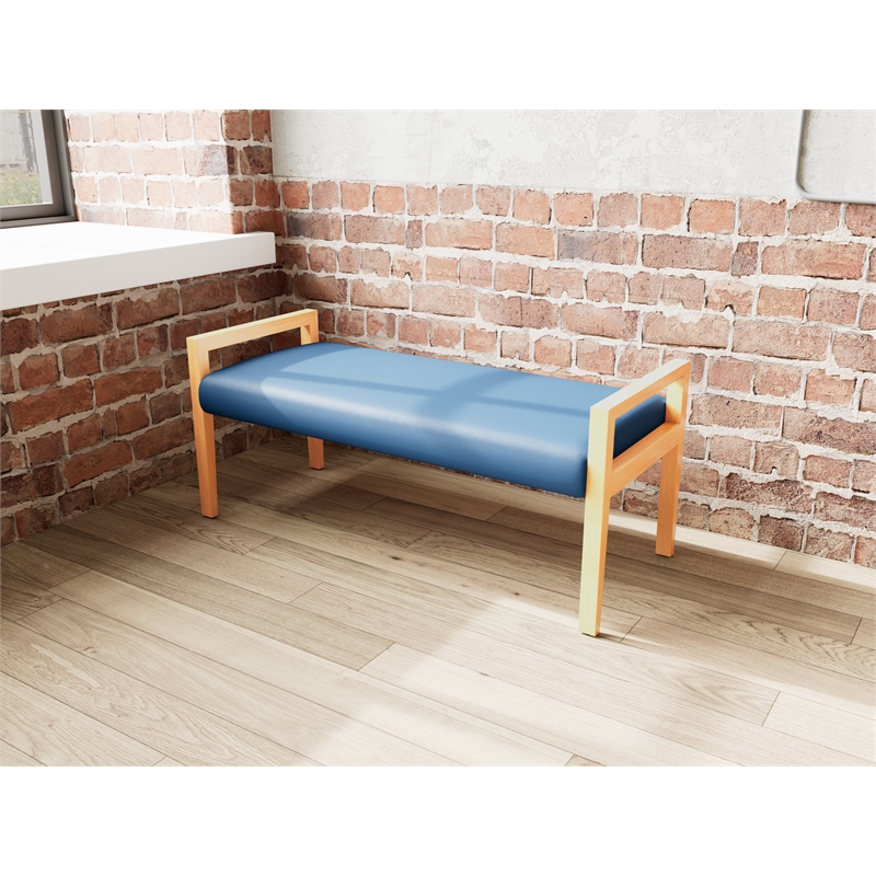Lesro Brooklyn Waiting Reception 2 Seat Bench Wood Frame in Blue