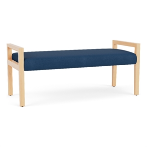 Lesro Brooklyn Waiting Reception 2 Seat Bench Wood Frame in Blue