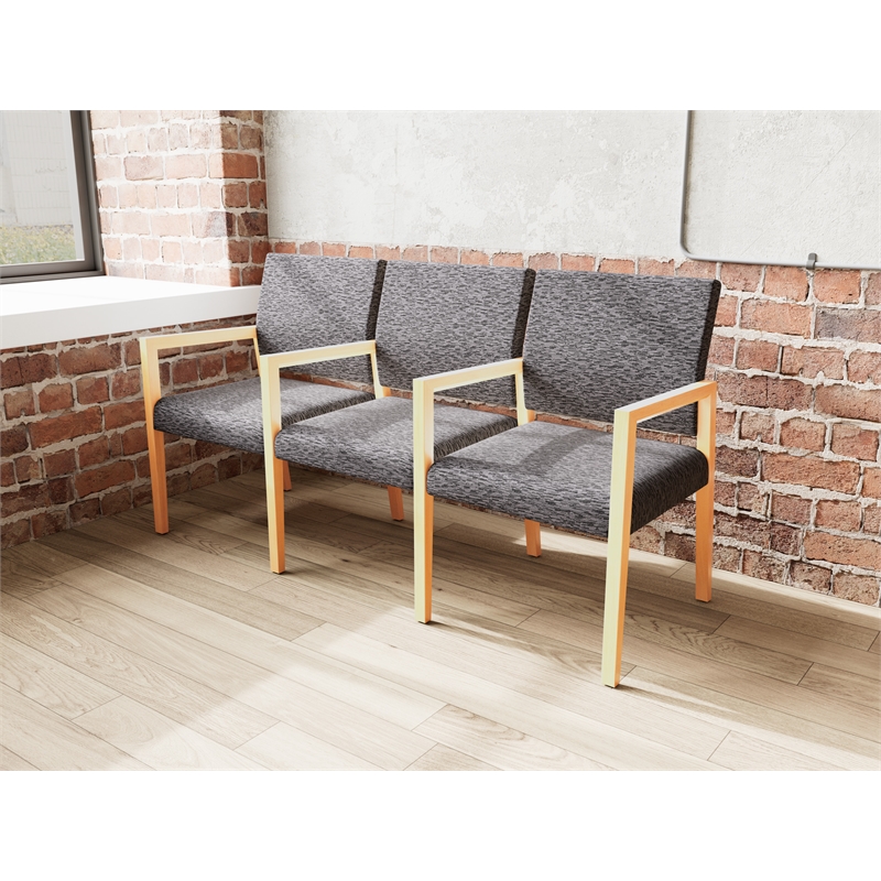 Lesro Brooklyn Waiting Reception 3 Seat Tandem Seating Wood Frame in Black
