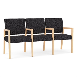 Lesro Brooklyn Waiting Reception 3 Seat Tandem Seating Wood Frame in Black
