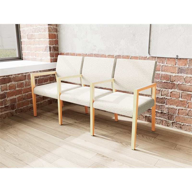 Lesro Brooklyn Waiting Reception 3 Seat Tandem Seating Wood Frame in Beige