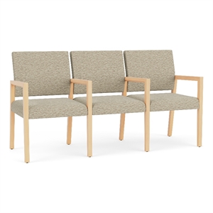 Lesro Brooklyn Waiting Reception 3 Seat Tandem Seating Wood Frame in Beige