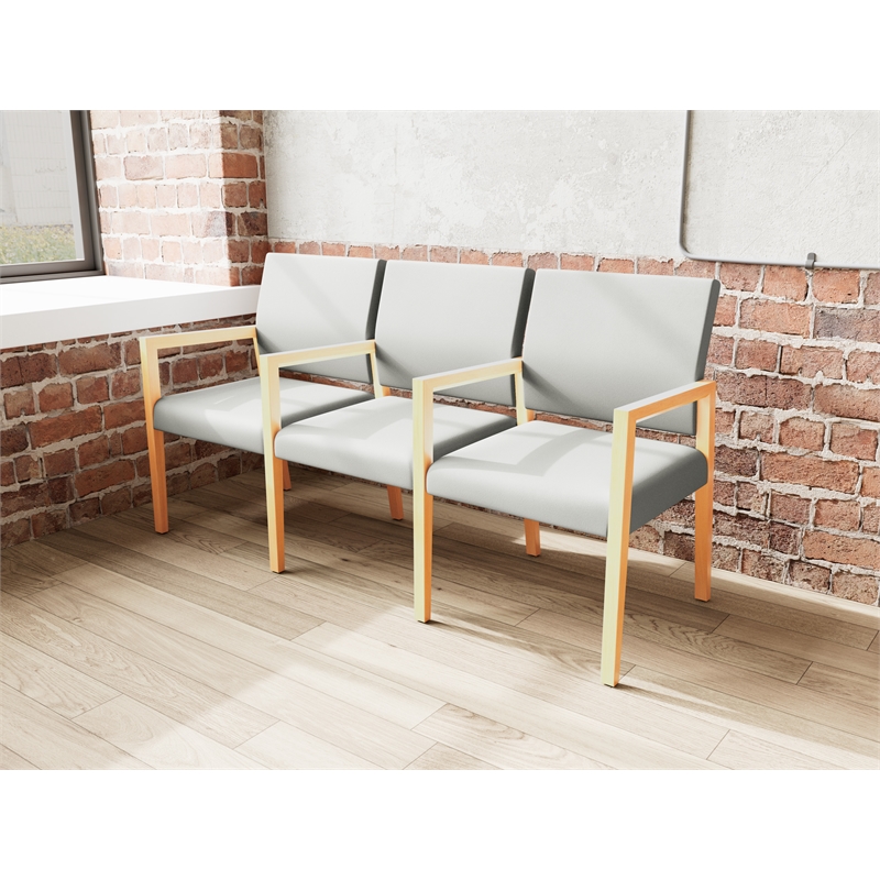 Lesro Brooklyn Waiting Reception 3 Seat Tandem Seating Wood Frame in Gray