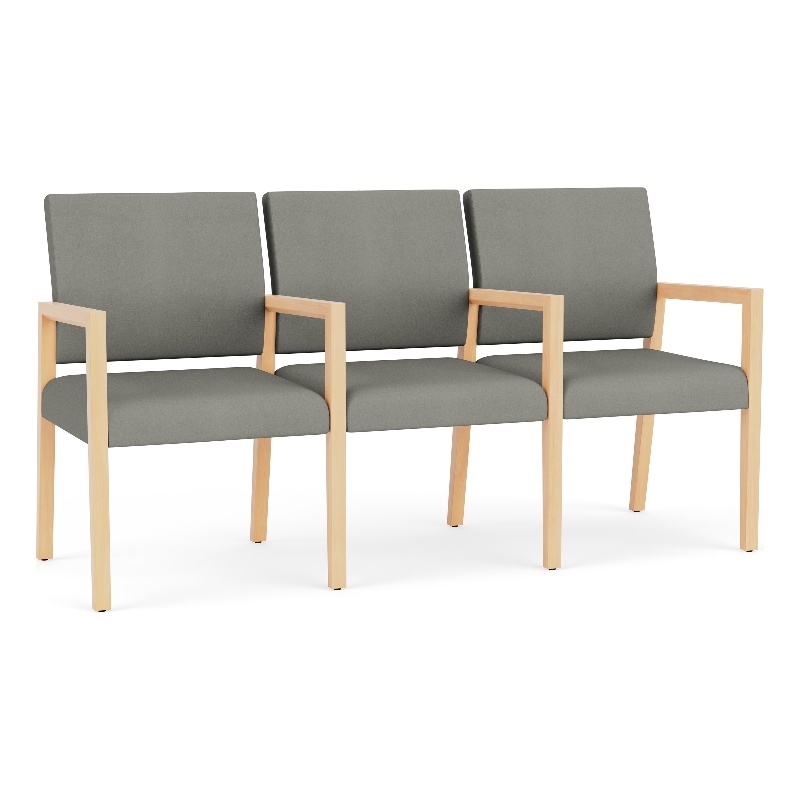 Lesro Brooklyn Waiting Reception 3 Seat Tandem Seating Wood Frame in Gray