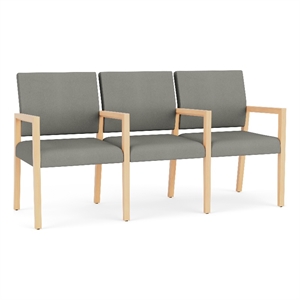 Lesro Brooklyn Waiting Reception 3 Seat Tandem Seating Wood Frame in Gray