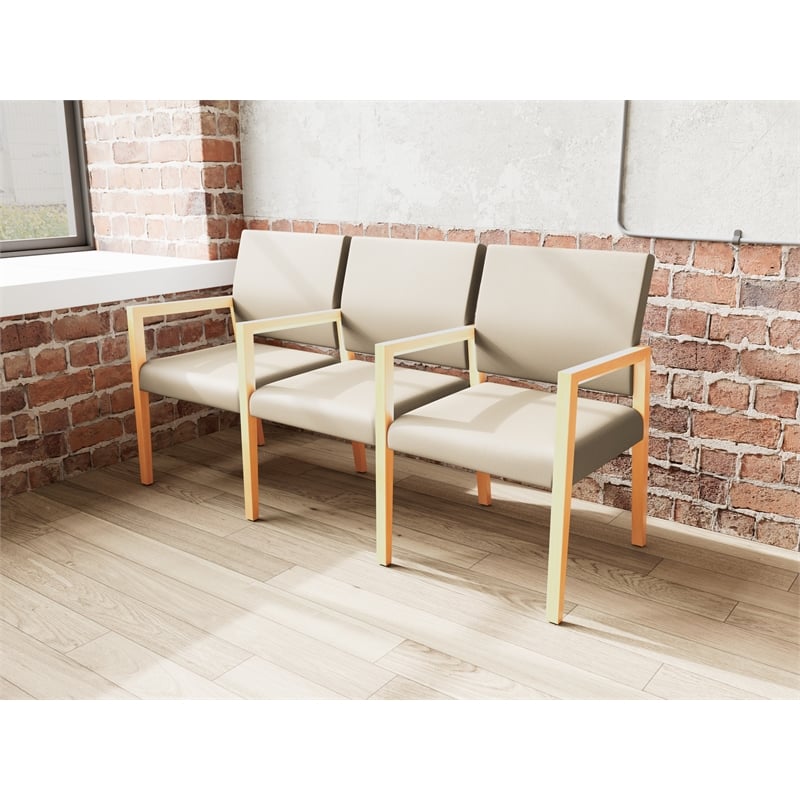 Lesro Brooklyn Waiting Reception 3 Seat Tandem Seating Wood Frame in Brown
