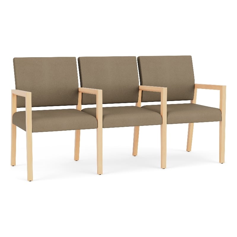Lesro Brooklyn Waiting Reception 3 Seat Tandem Seating Wood Frame in Brown