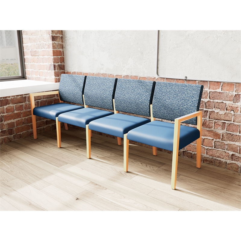 Lesro Brooklyn Waiting Reception 4 Seat Tandem Seating No Center Arms in Blue