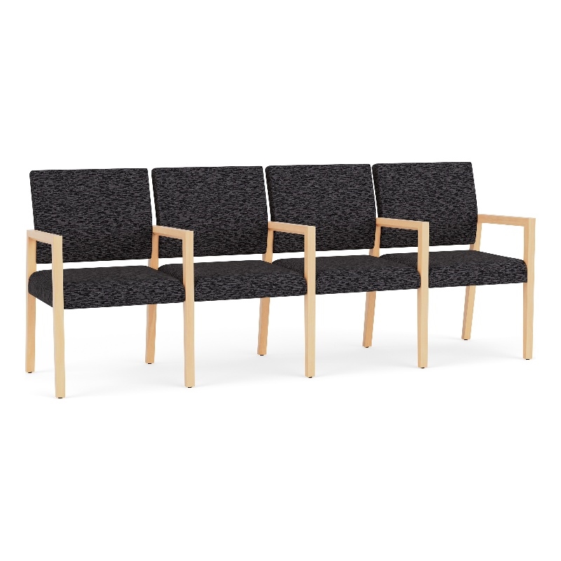 Lesro Brooklyn Waiting Reception 4 Seat Tandem Seating Wood Frame in Black