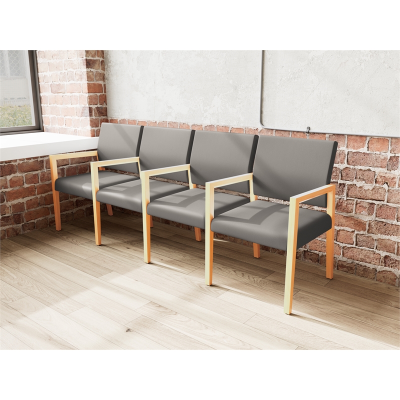 Lesro Brooklyn Waiting Reception 4 Seat Tandem Seating Wood Frame in Gray