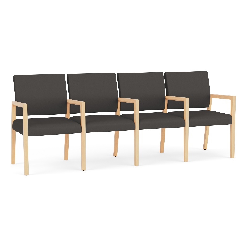Lesro Brooklyn Waiting Reception 4 Seat Tandem Seating Wood Frame in Gray