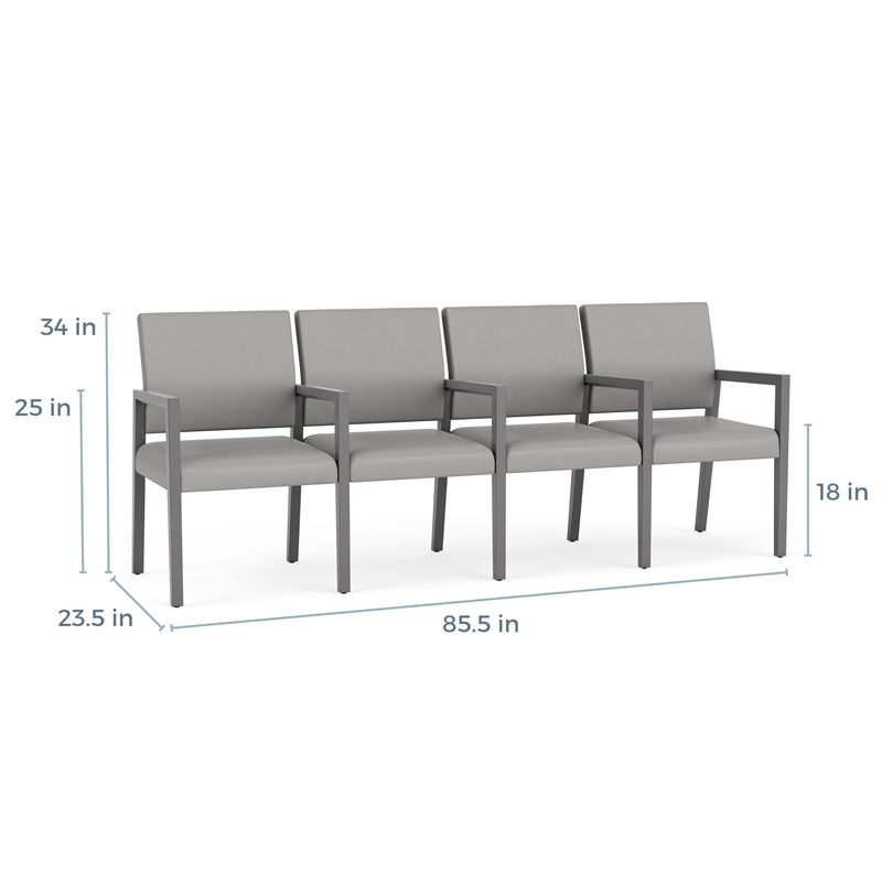 Lesro Brooklyn Waiting Reception 4 Seat Tandem Seating Wood Frame in Gray