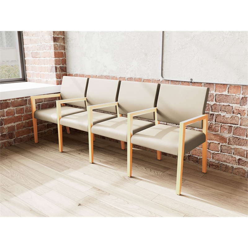 Lesro Brooklyn Waiting Reception 4 Seat Tandem Seating Wood Frame in Brown