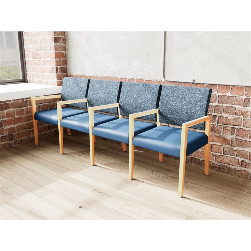 Lesro Brooklyn Waiting Reception 4 Seat Tandem Seating Wood Frame in Blue
