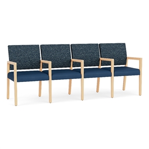 Lesro Brooklyn Waiting Reception 4 Seat Tandem Seating Wood Frame in Blue
