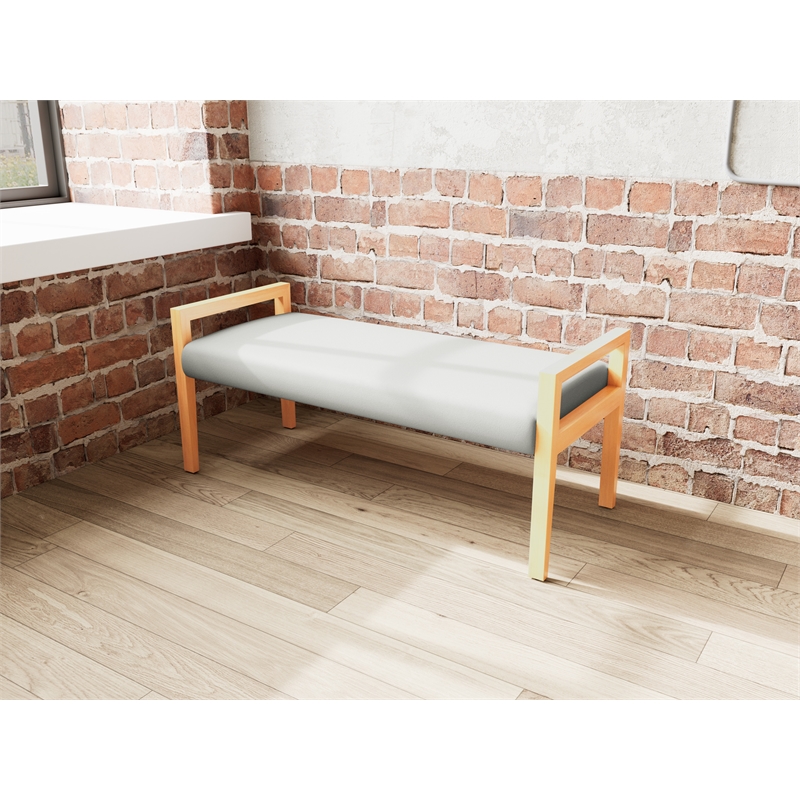 Lesro Brooklyn Waiting Reception 2 Seat Bench Wood Frame in Gray