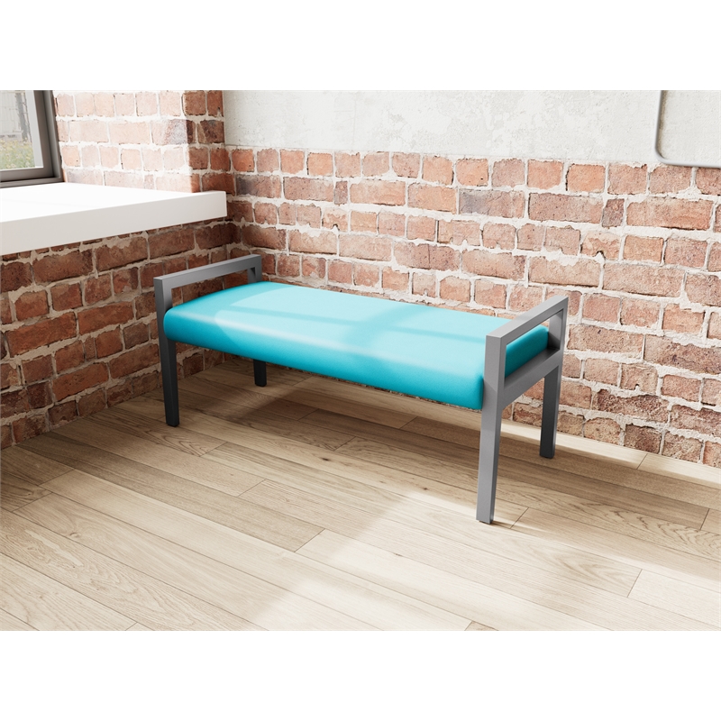 Lesro Brooklyn Waiting Reception 2 Seat Bench Wood Frame in Teal