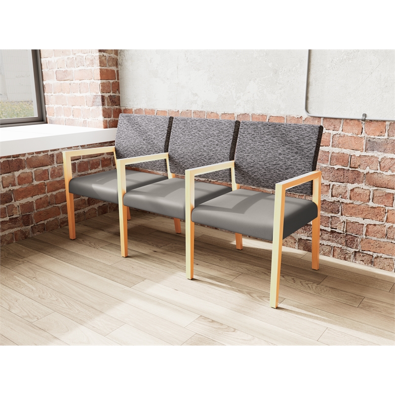 Lesro Brooklyn Waiting Reception 3 Seat Tandem Seating Wood Frame in Gray