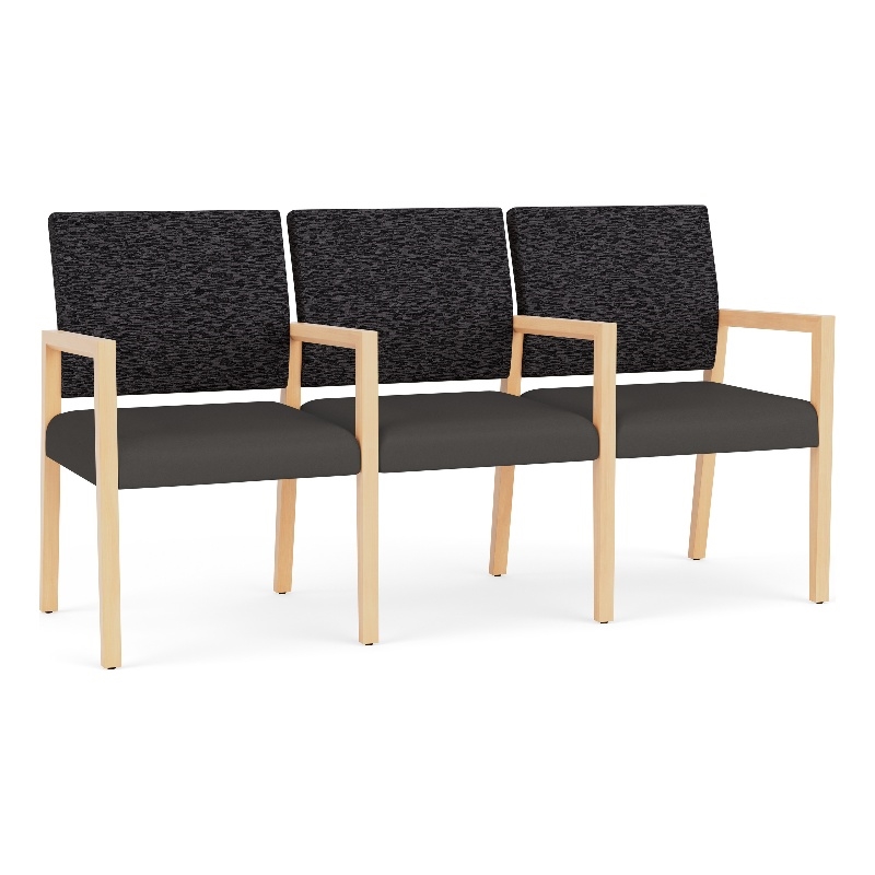 Lesro Brooklyn Waiting Reception 3 Seat Tandem Seating Wood Frame in Gray