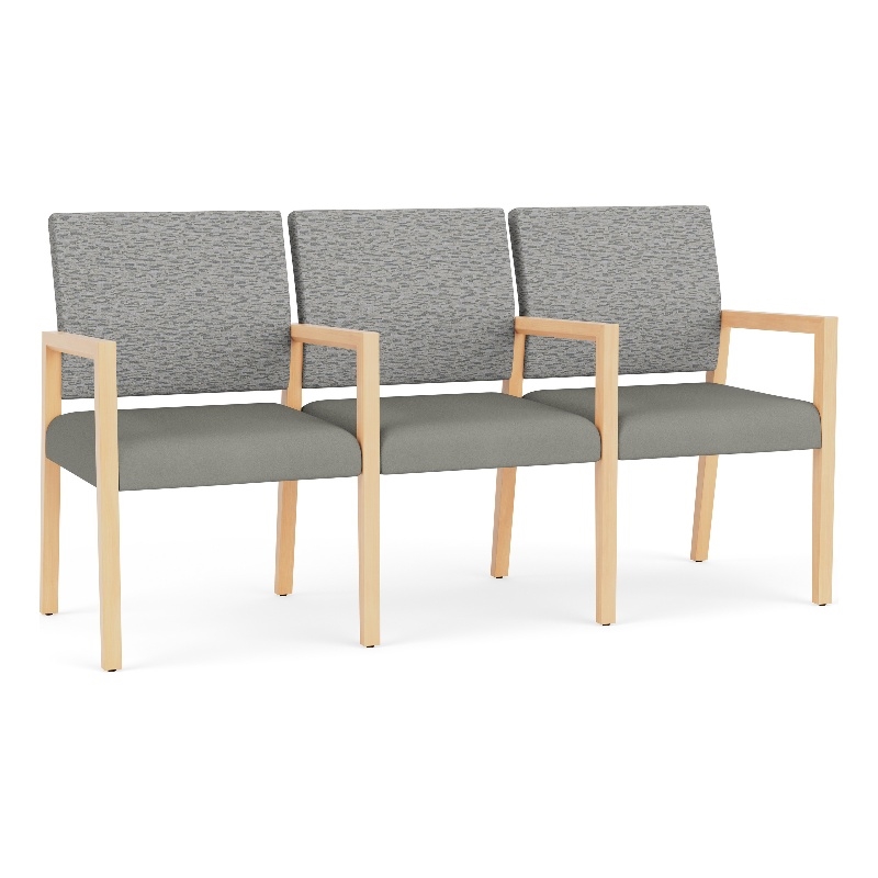 Lesro Brooklyn Waiting Reception 3 Seat Tandem Seating Wood Frame in Gray