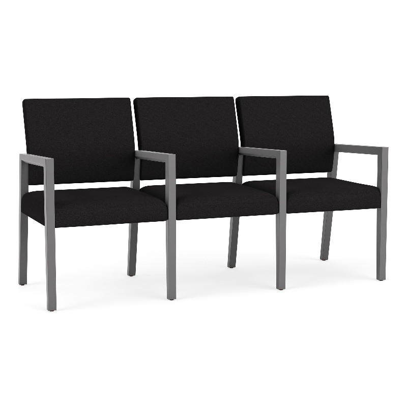 Lesro Brooklyn Waiting Reception 3 Seat Tandem Seating Wood Frame in Black