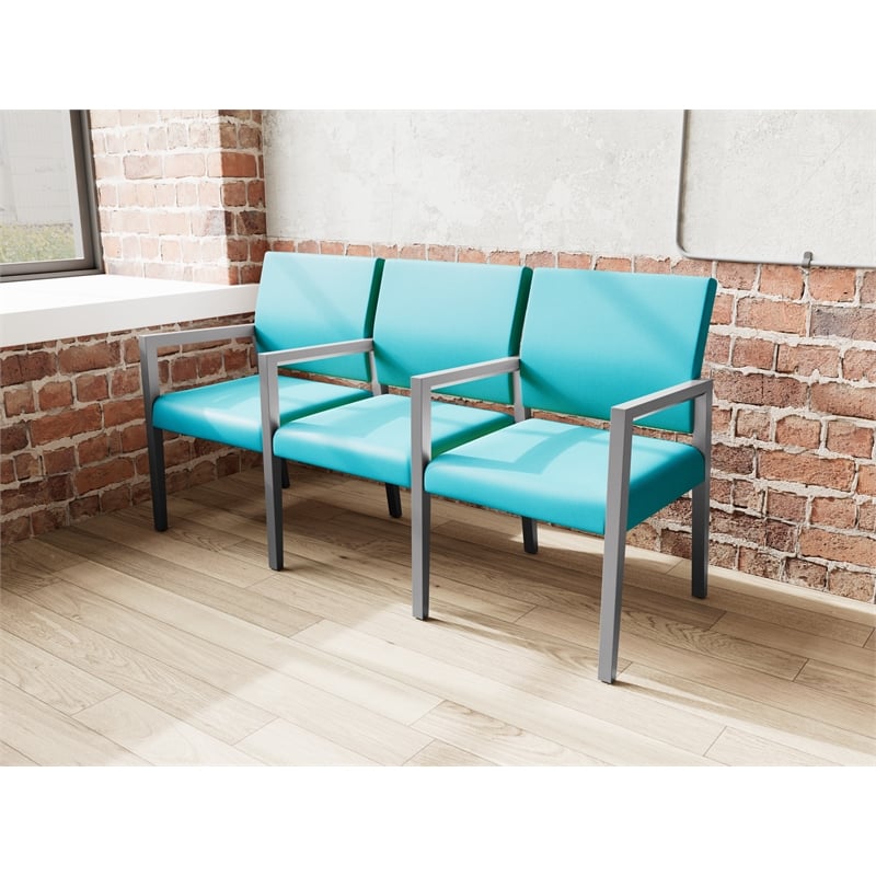 Lesro Brooklyn Waiting Reception 3 Seat Tandem Seating Wood Frame in Teal
