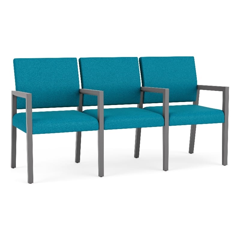 Lesro Brooklyn Waiting Reception 3 Seat Tandem Seating Wood Frame in Teal