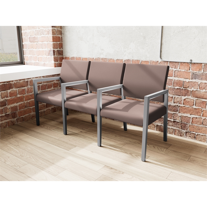 Lesro Brooklyn Waiting Reception 3 Seat Tandem Seating Wood Frame in Brown
