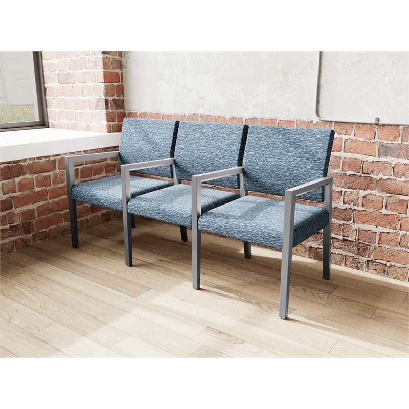 Lesro Brooklyn Waiting Reception 3 Seat Tandem Seating Wood Frame in Blue