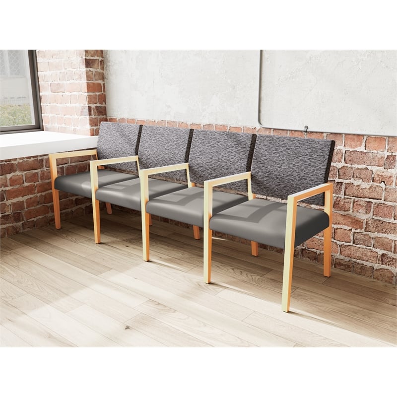 Lesro Brooklyn Waiting Reception 4 Seat Tandem Seating Wood Frame in Gray