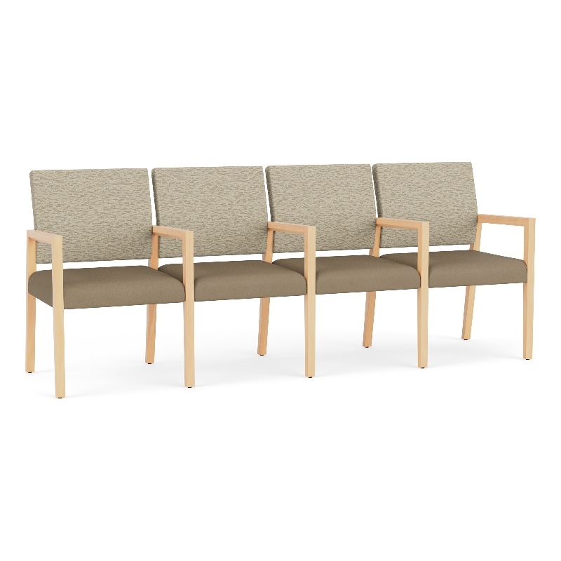 Lesro Brooklyn Waiting Reception 4 Seat Tandem Seating Wood Frame in Brown