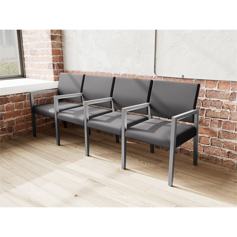 Lesro Brooklyn Waiting Reception 4 Seat Tandem Seating Wood Frame in Black