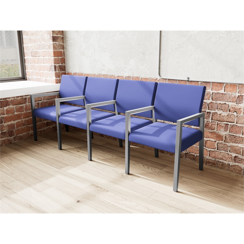 Lesro Brooklyn Waiting Reception 4 Seat Tandem Seating Wood Frame in Blue