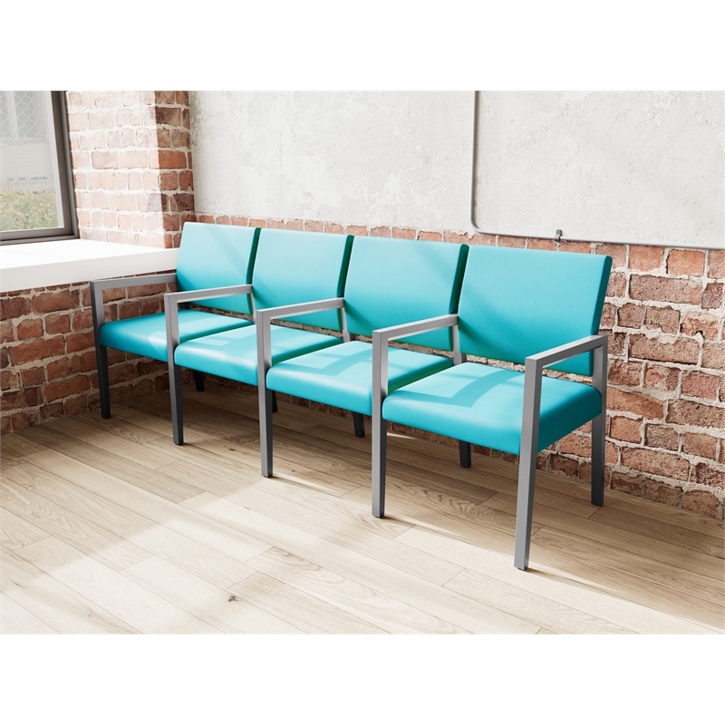 Lesro Brooklyn Waiting Reception 4 Seat Tandem Seating Wood Frame in Teal