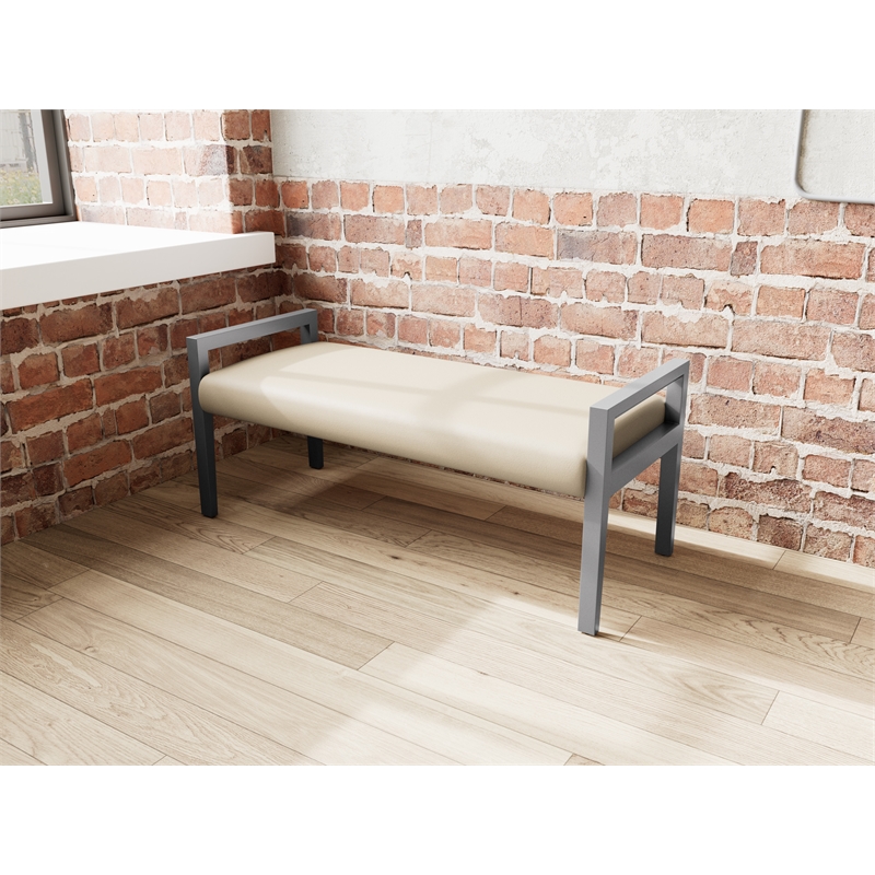 Lesro Brooklyn Waiting Reception 2 Seat Bench Wood Frame in Brown