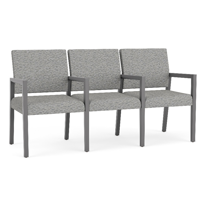 Lesro Brooklyn Waiting Reception 3 Seat Tandem Seating Wood Frame in Gray