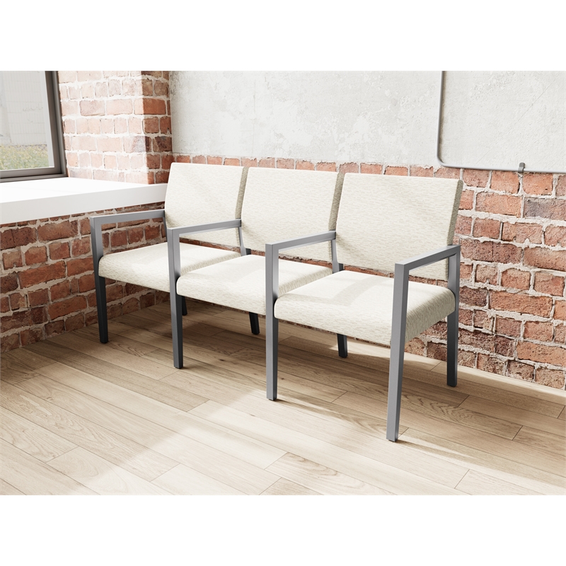 Lesro Brooklyn Waiting Reception 3 Seat Tandem Seating Wood Frame in Beige