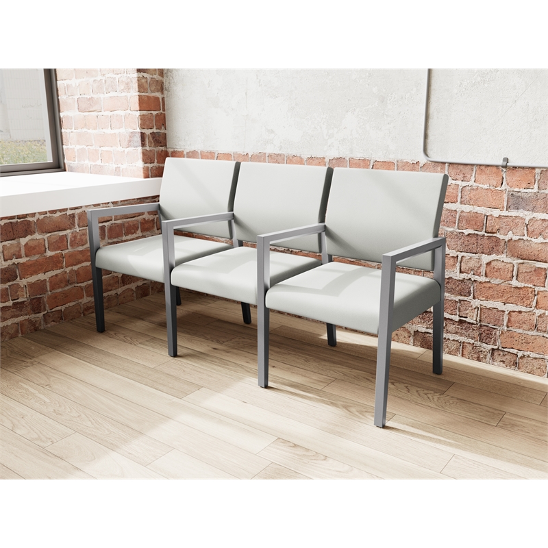 Lesro Brooklyn Waiting Reception 3 Seat Tandem Seating Wood Frame in Gray