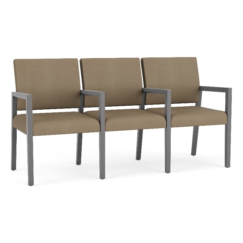 Lesro Brooklyn Waiting Reception 3 Seat Tandem Seating Wood Frame in Brown