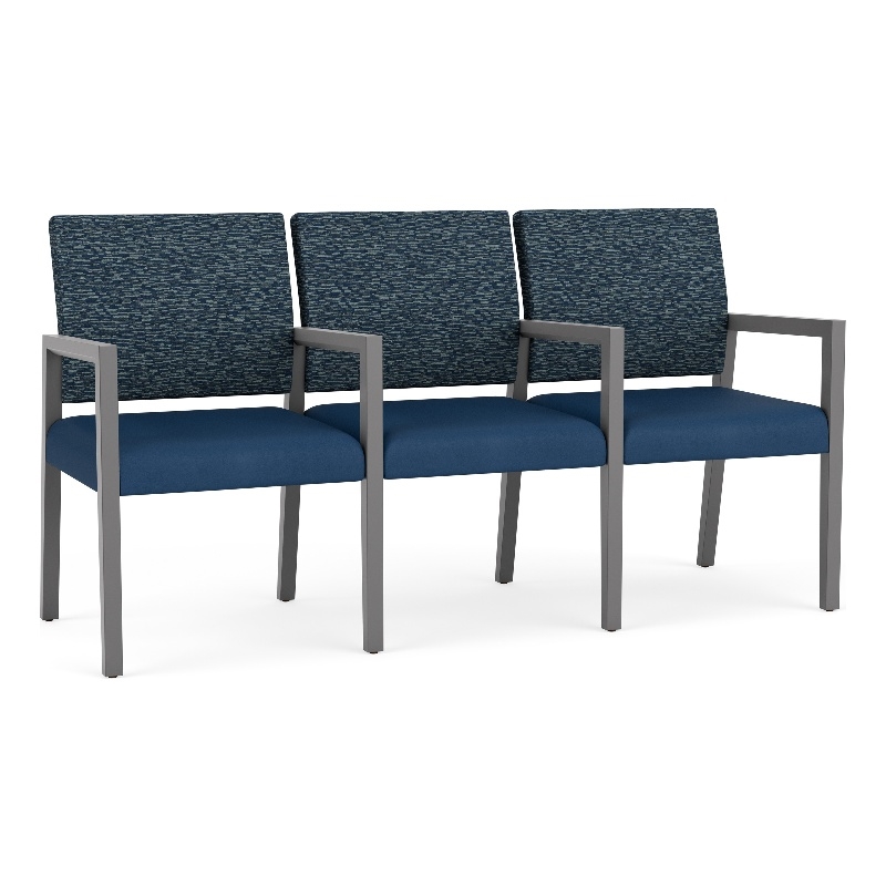 Lesro Brooklyn Waiting Reception 3 Seat Tandem Seating Wood Frame in Blue