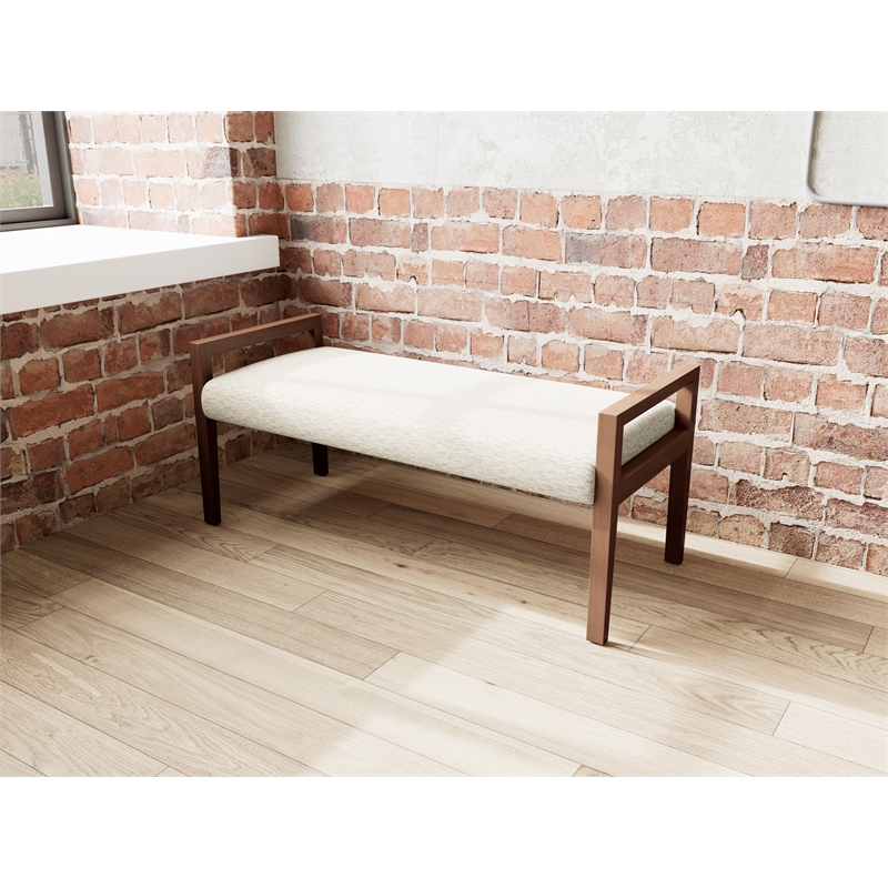 Lesro Brooklyn Waiting Reception 2 Seat Bench Wood Frame in Brown