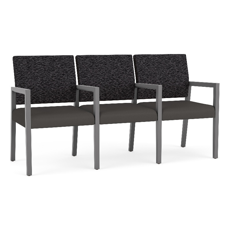 Lesro Brooklyn Waiting Reception 3 Seat Tandem Seating Wood Frame in Gray