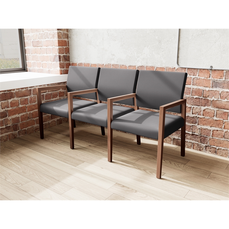 Lesro Brooklyn Waiting Reception 3 Seat Tandem Seating Wood Frame in Black