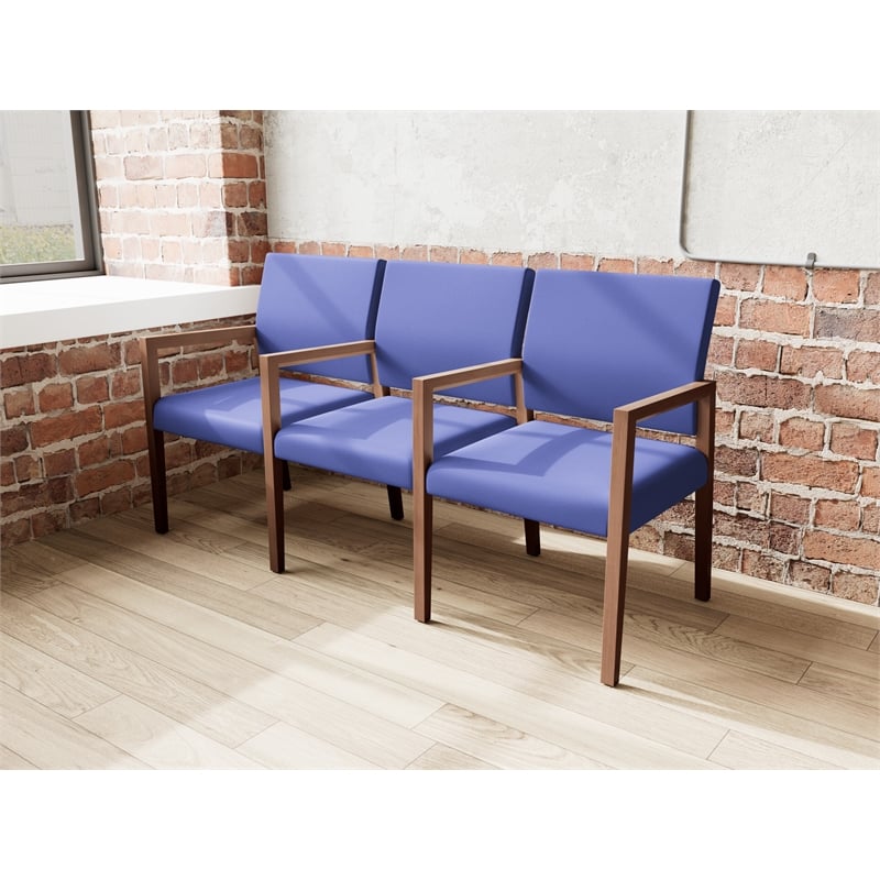 Lesro Brooklyn Waiting Reception 3 Seat Tandem Seating Wood Frame in Blue